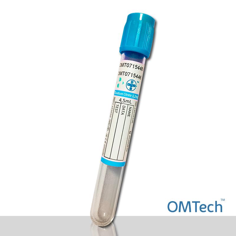 Пробірка Вакуумна для забору крові "OMTech", з цитратом натрію 3,2%, стерильна, з блакитною кришкою, 4,5 мл, 13*100 мм RENJI MEDICAL